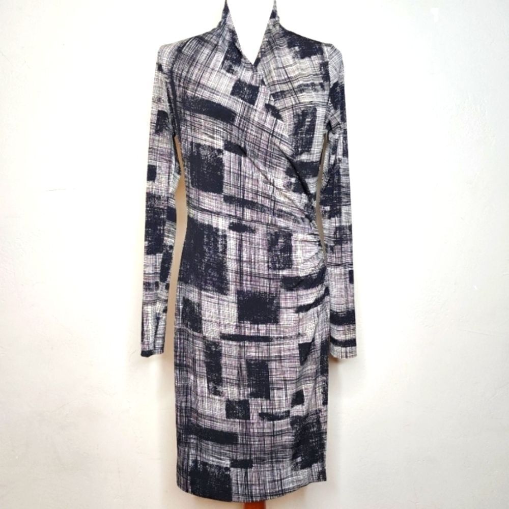Norma Kamali Kulture Black White Jacquard Faux Wrap Dress Sz XL